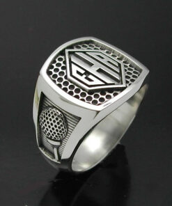 Men's monogrammed golf style ring with oxidized finish