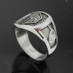 Men's monogrammed golf style ring with oxidized finish