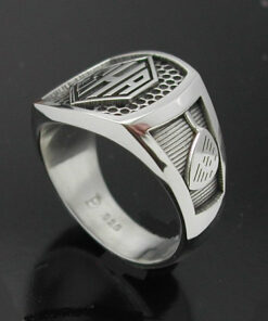 Men's monogrammed golf style ring with oxidized finish