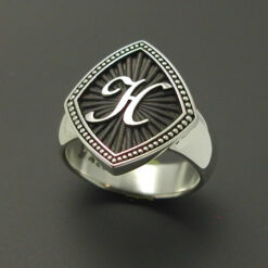 Starburst monogram ring in sterling silver with bronze background