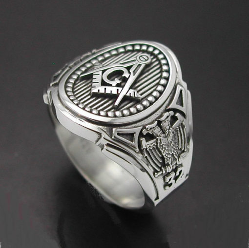 Scottish Rite 32nd Degree Double Eagle Ring in Sterling Silver ~ Cigar Band Style 025