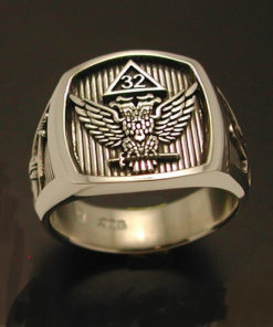 Scottish Rite 32nd Degree Double Eagle Ring with Wings up in Sterling Silver ~ Style 030