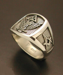 Scottish Rite 32nd Degree Double Eagle Ring with Wings up in Sterling Silver ~ Style 030