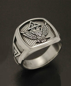 Scottish Rite 32nd Degree Double Eagle Ring with Wings Up in Sterling Silver ~ Style 031