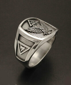 Scottish Rite 32nd Degree Double Eagle Ring with Wings Up in Sterling Silver ~ Style 031