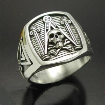 skull and pillar masonic ring Style 012 a
