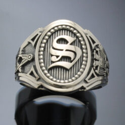 Sterling Silver Masonic Ring with Single Monogram ~ Cigar Band Style 037