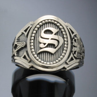 Sterling Silver Masonic Ring with Single Monogram ~ Cigar Band Style 037