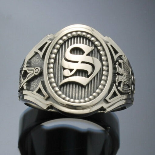 Sterling Silver Masonic Ring with Single Monogram ~ Cigar Band Style ...