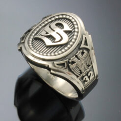 Sterling Silver Masonic Ring with Single Monogram ~ Cigar Band Style 037