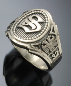 Sterling Silver Masonic Ring with Single Monogram ~ Cigar Band Style 037