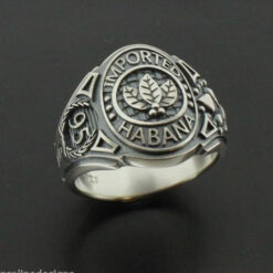 Tobacco Leaves Art Imported Habana Writing on Mens Ring in Sterling Silver ~ "Cigar" Band Ring Style 050