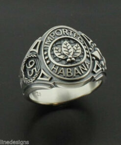 Tobacco Leaves Imported Habana Mens Ring in Sterling Silver ~ Cigar Band Style 050