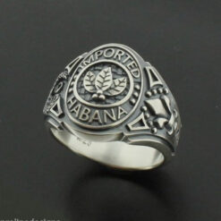 Tobacco Leaves Imported Habana Mens Ring in Sterling Silver ~ Cigar Band Style 050