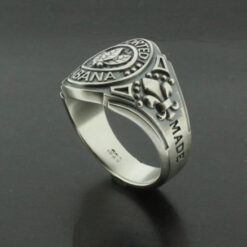 Tobacco Leaves Imported Habana Mens Ring in Sterling Silver ~ Cigar Band Style 050