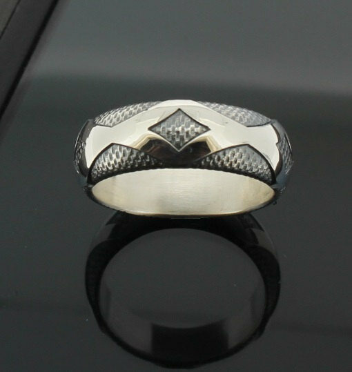 Wedding Band ~ "Diamondback" in Palladium Silver with Antique Finish