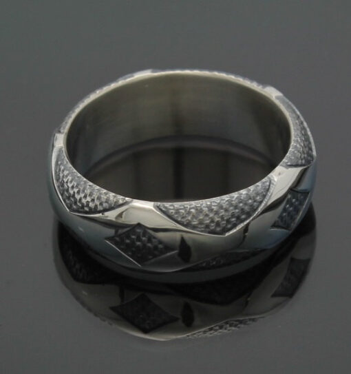Wedding Band ~ "Diamondback" in Palladium Silver with Antique Finish