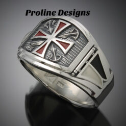 Knights Templar Flag Ring in Sterling Silver ~ Cigar Band Style 028f