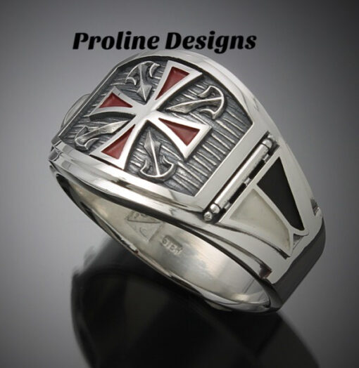 Knights Templar Flag Ring in Sterling Silver ~ Cigar Band Style 028f