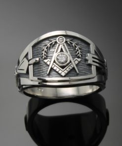 Masonic Ring for Men in Sterling Silver ~ Cigar Band Style 027a with a 3mm Moissanite