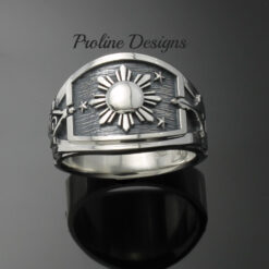 Masonic Philippine Flag Ring for Men in Sterling Silver ~ Cigar Band Style 044