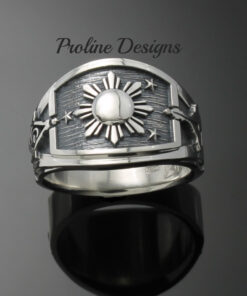 Masonic Philippine Flag Ring for Men in Sterling Silver ~ Cigar Band Style 044