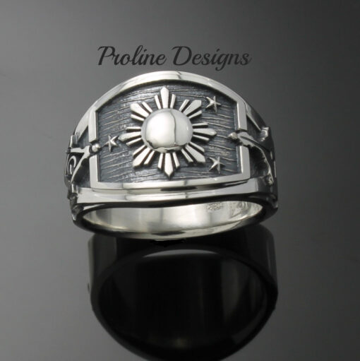 Masonic Philippine Flag Ring for Men in Sterling Silver ~ Cigar Band Style 044