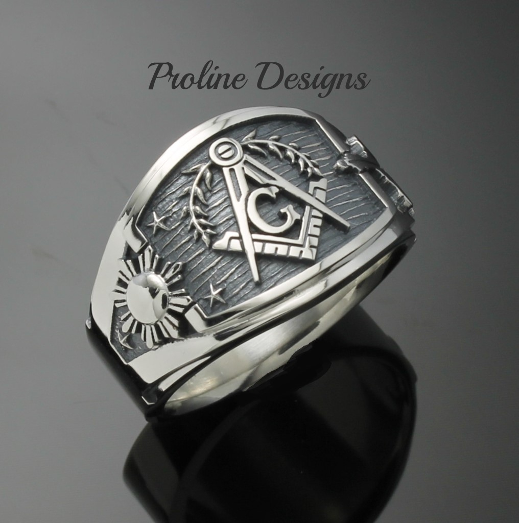 Masonic Philippine Flag Ring  for Men  in Sterling Silver 