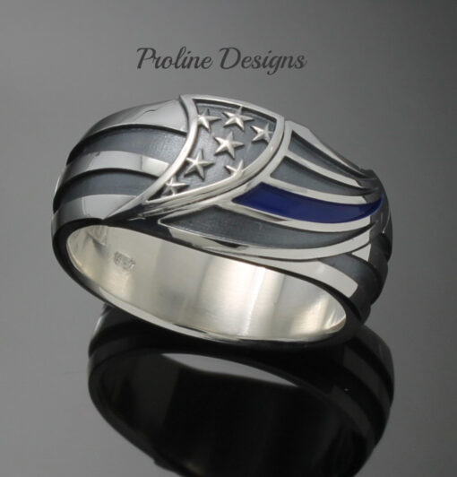 Thin Blue Line Ring in Sterling Silver ~ Style 043