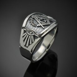 Masonic Ring for Men in Sterling Silver ~ Cigar Band Style 027es