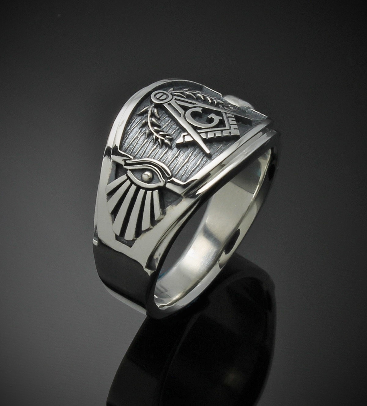 Masonic Ring for Men in Sterling Silver Cigar Band Style 027es