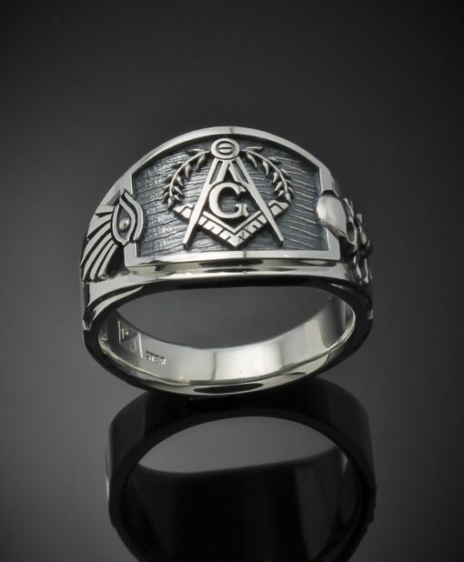 Masonic Ring for Men in Sterling Silver ~ Cigar Band Style 027es