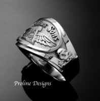 Widows Sons Ring in Sterling Silver, side detail of skull and bones