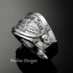 Widows Sons Ring in Sterling Silver, side detail of skull and bones