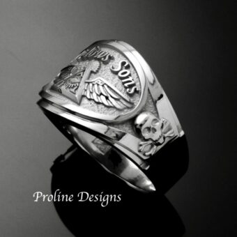 Widows Sons Ring in Sterling Silver, side detail of skull and bones