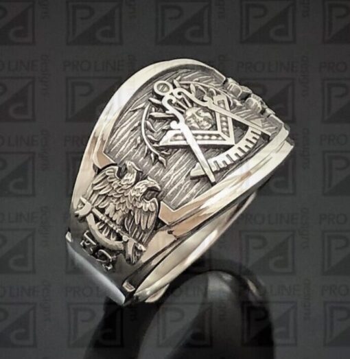 Past Master Scottish Rite Ring in Sterling Silver ~ Cigar Band Style 029PM