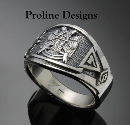 Masonic Scottish Rite Ring in Sterling Silver ~ Cigar Band Style 052a
