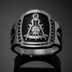 Masonic Past Master Ring in Sterling Silver ~ Cigar Band Style 021PM with black background