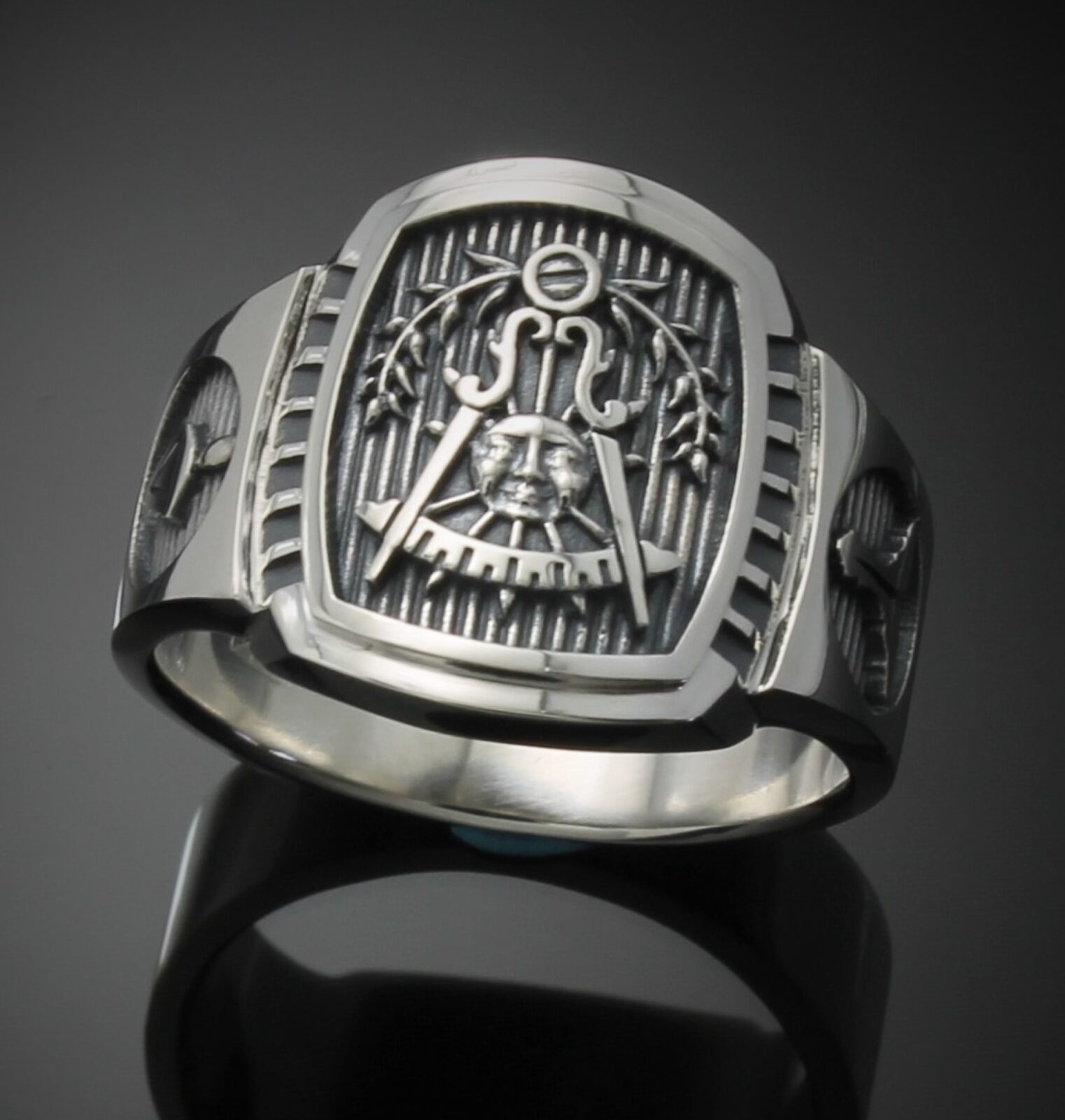 Masonic Past Master Ring in Sterling Silver ~ Cigar Band Style 021PM