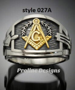 Masonic Ring in Sterling Silver and 18k gold~ Cigar Band Style 027a two-tone