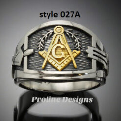 Masonic Ring in Sterling Silver and 18k gold~ Cigar Band Style 027a two-tone