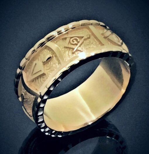 Handmade Masonic Blue Lodge Eternity Band Ring in 14k Gold