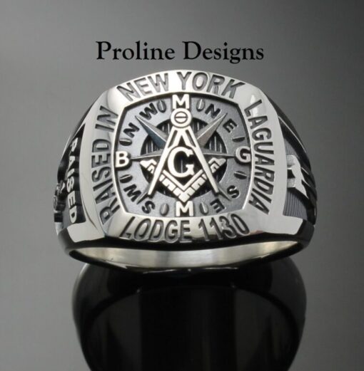 Custom Bezel Masonic Ring in Sterling Silver ~ Cigar Band Style 060C