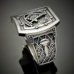 Stylish Past Master Ring in Sterling Silver, side view with gavel