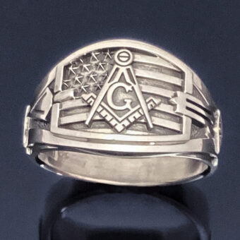 American Flag Masonic Ring in Sterling Silver ~ Style 027a flag