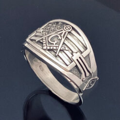 American Flag Masonic Ring in Sterling Silver ~ Style 027a flag