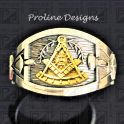 A masonic ring with gold and silver design.
