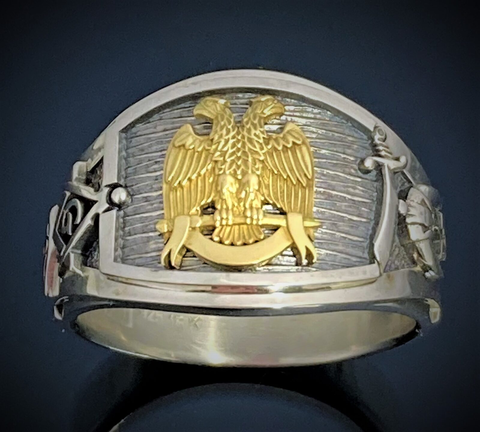 Two Tone Scottish Rite Shriner Ring in Sterling Silver and 18k gold ~ Style 052