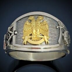 Two Tone Scottish Rite Shriner Ring in Sterling Silver and 18k gold ~ Style 052