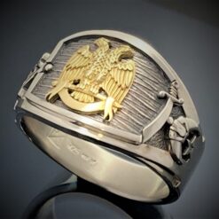 Two Tone Scottish Rite Shriner Ring in Sterling Silver and 18k gold ~ Style 052